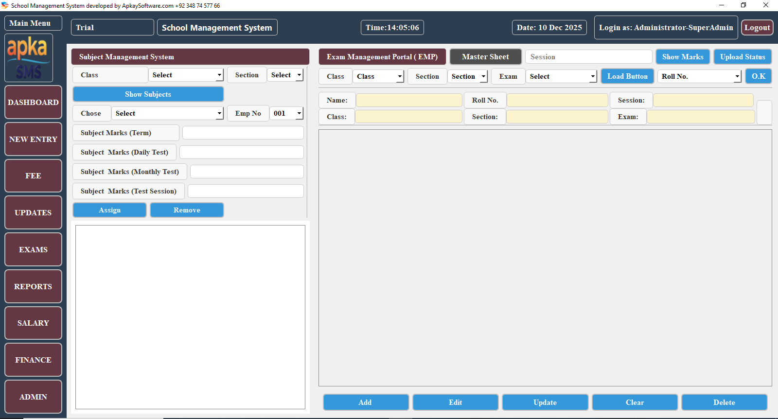 Free School management system exams screenshot