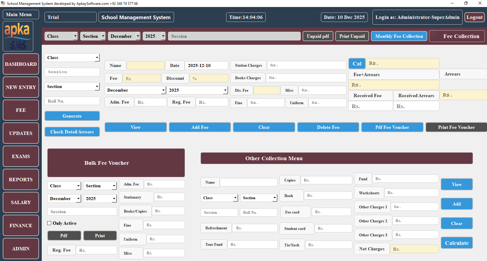 Free School management system fee collection screenshot