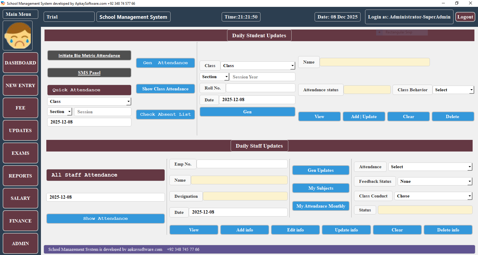 Free School management system updates screenshot